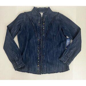 Wrangler Blues Women's Shirt M Denim Snap Front Western Cowgirl Studded NWT